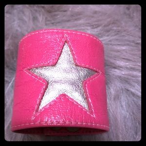 punk silver star on pink leather bracelet